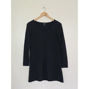 EILEEN FISHER Sweater Silk Cashmere Tunic Cinched Long Sleeve Pullover Black XS